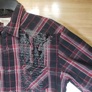 Decree Men’s Plaid Long Sleeve Western Shirt Size Large Red Black Cotton Flaw